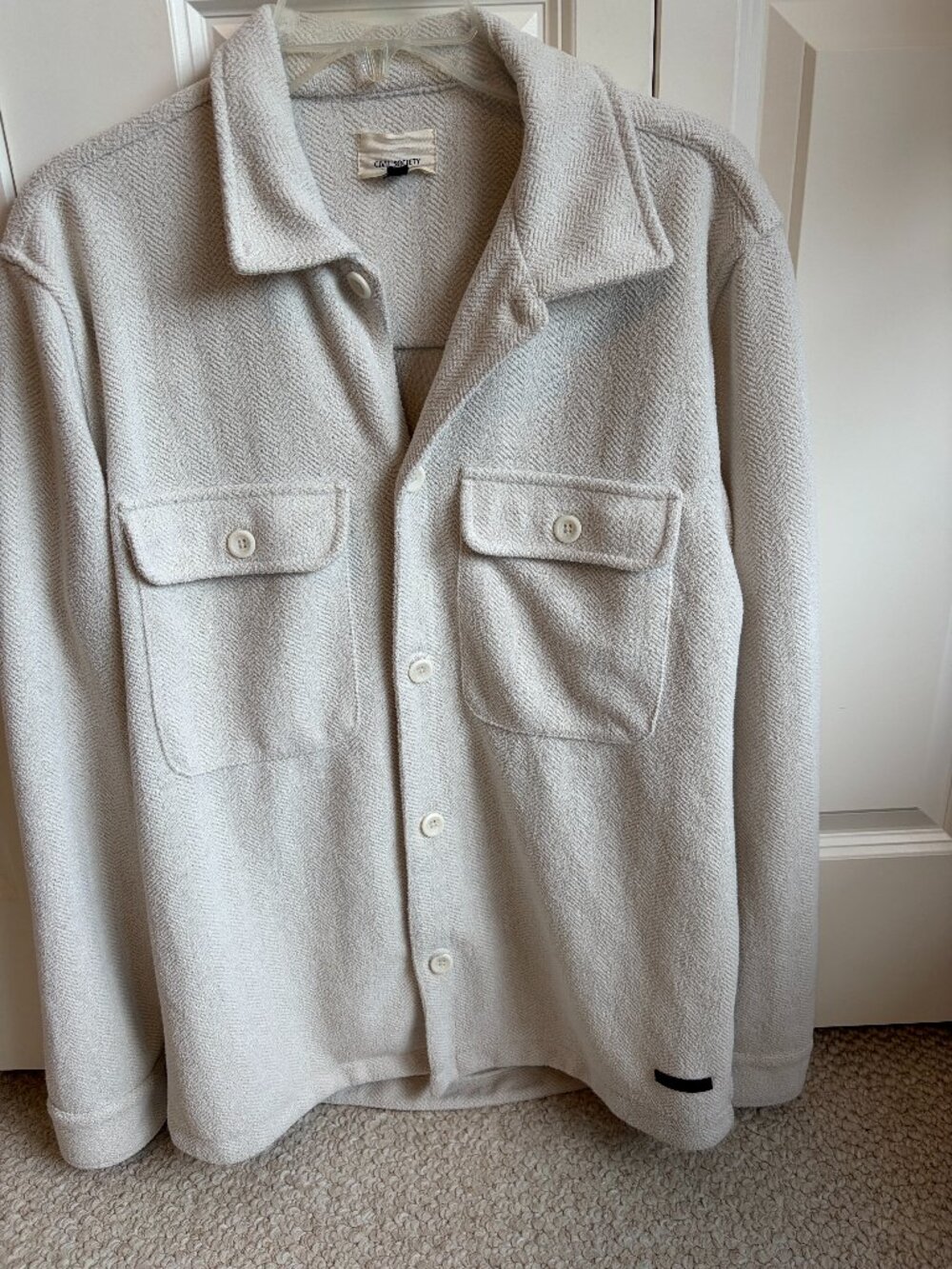 MENS CIVIL SOCIETY STRUCTURED KNIT SHIRT SHACKET CREAM OFF WHITE, size M